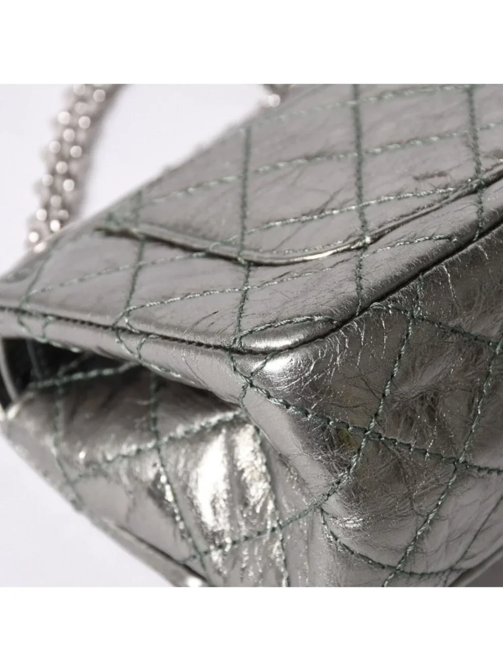 Chanel 2.55 Double Flap Chain Shoulder Bag Vintage Calfskin Metallic Green